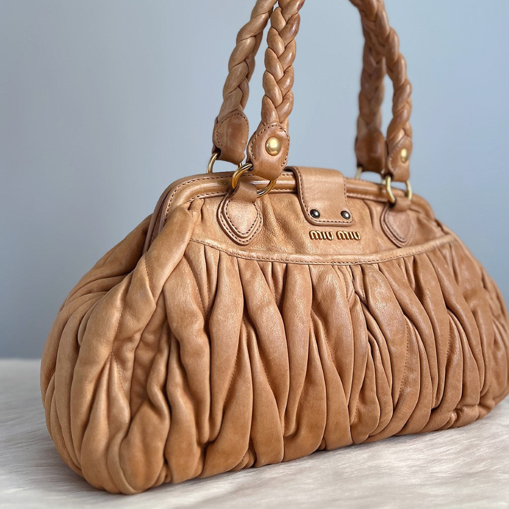 Miu Miu Caramel Leather Signature Matelasse Shoulder Bag