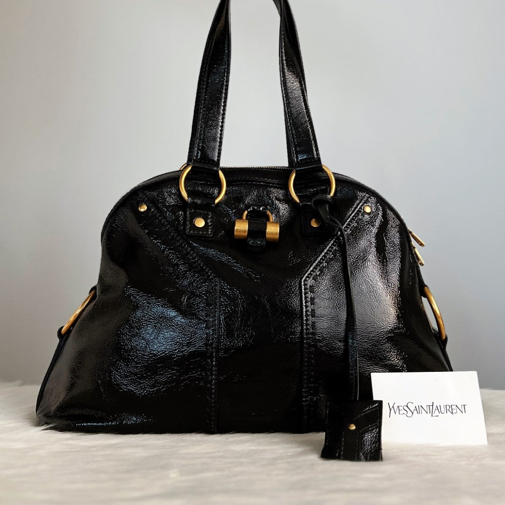 Saint Laurent YSL Patent Black Leather Iconic Muse Bag