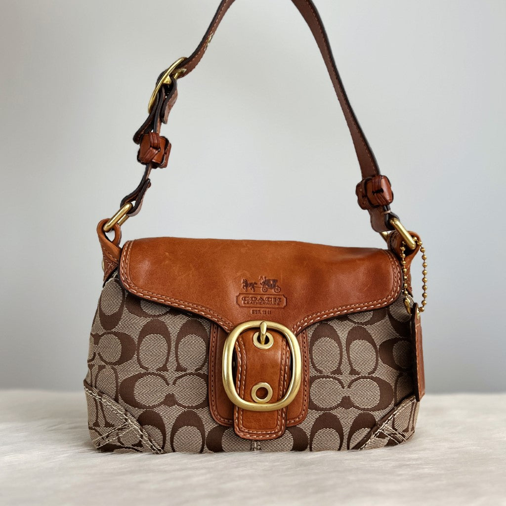 Coach Caramel Leather Monogram Buckle Shoulder Bag