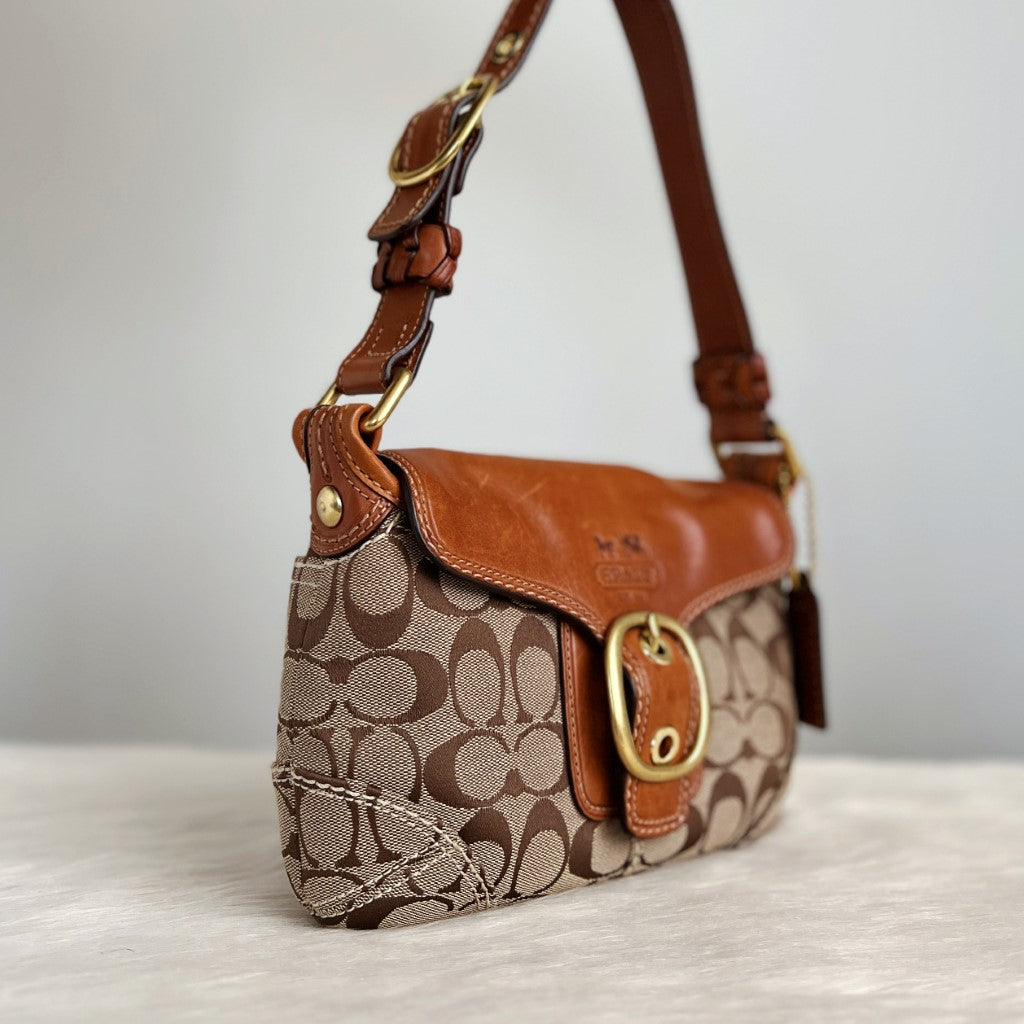 Coach Caramel Leather Monogram Buckle Shoulder Bag