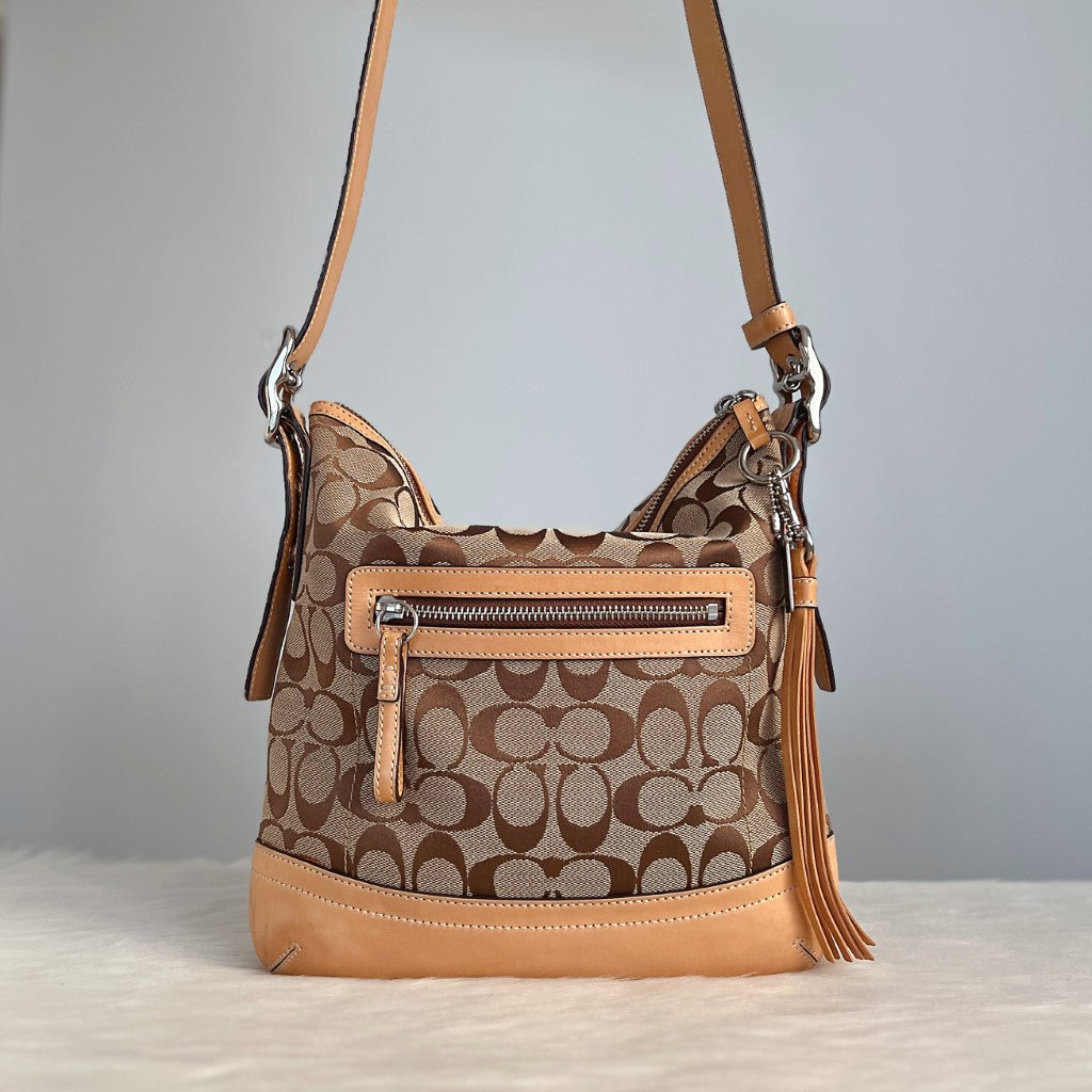 Coach Signature Monogram Tassel Crossbody Shoulder Bag