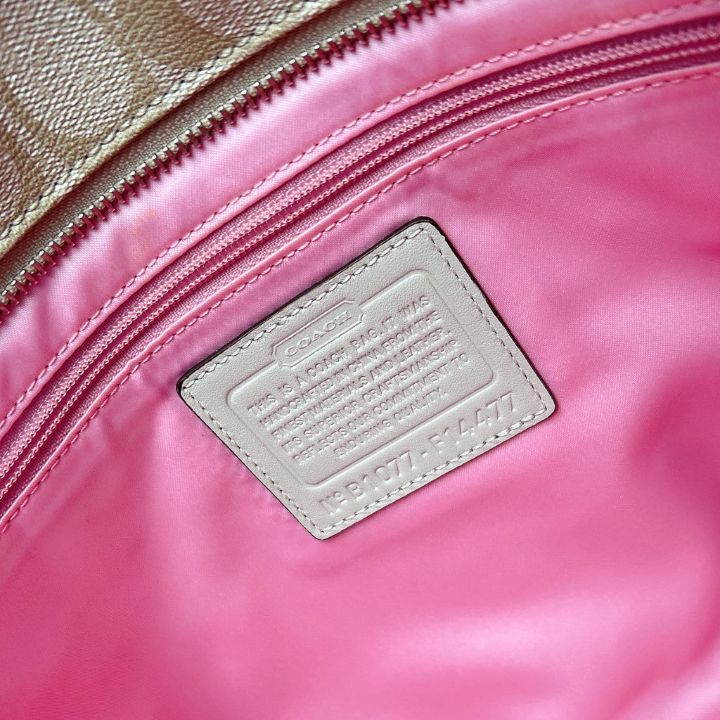 Coach Signature Monogram Stripe Detail Shopper Shoulder Bag