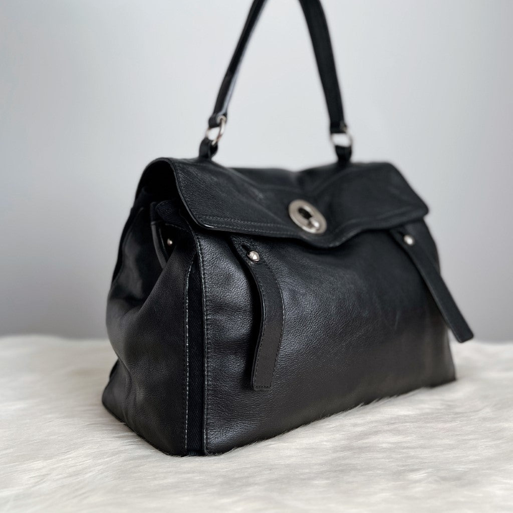 Yves Saint Laurent YSL Black Leather Muse Two Tote Bag