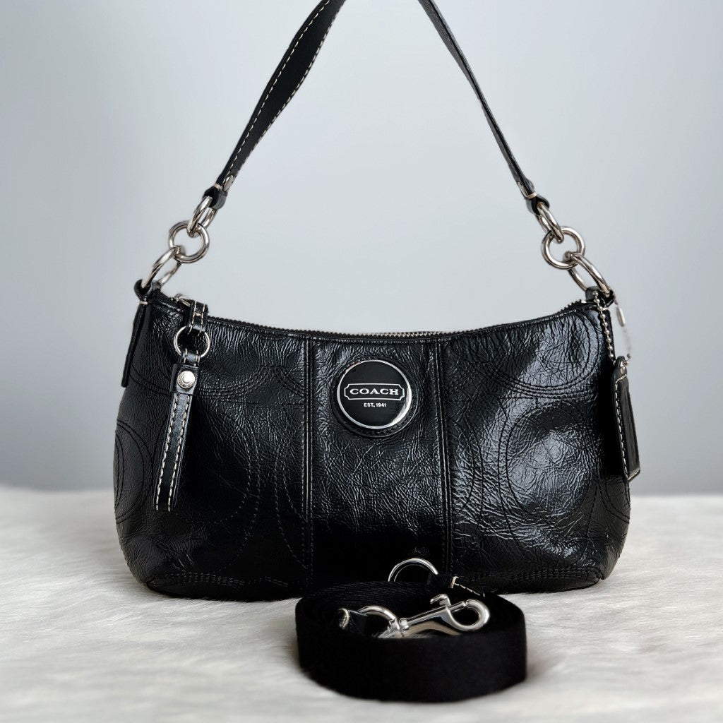 Coach Patent Black Leather Front Logo 2 Way Sling Crossbody Bag