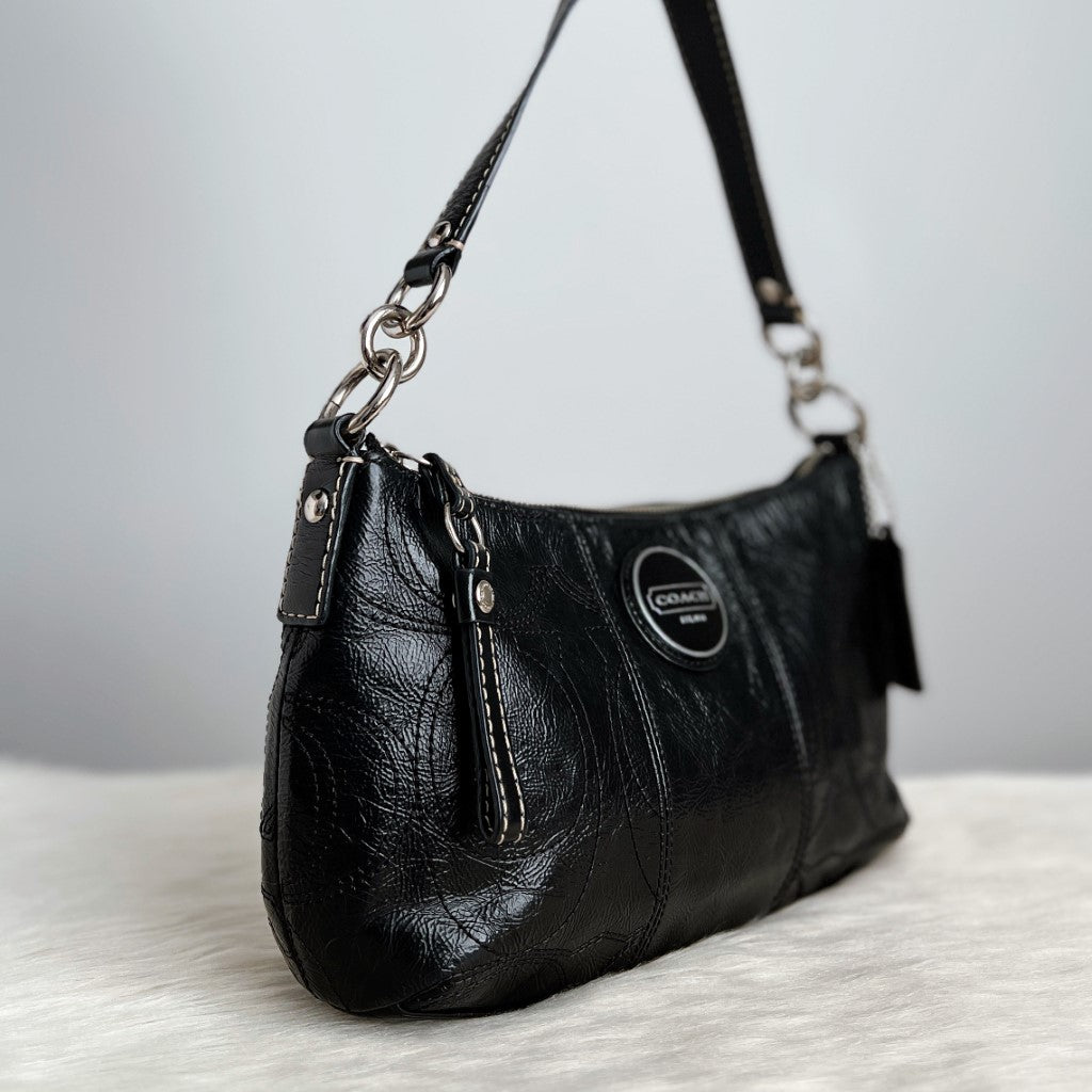 Coach Patent Black Leather Front Logo 2 Way Sling Crossbody Bag