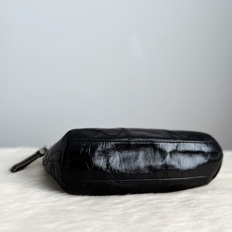 Coach Patent Black Leather Front Logo 2 Way Sling Crossbody Bag