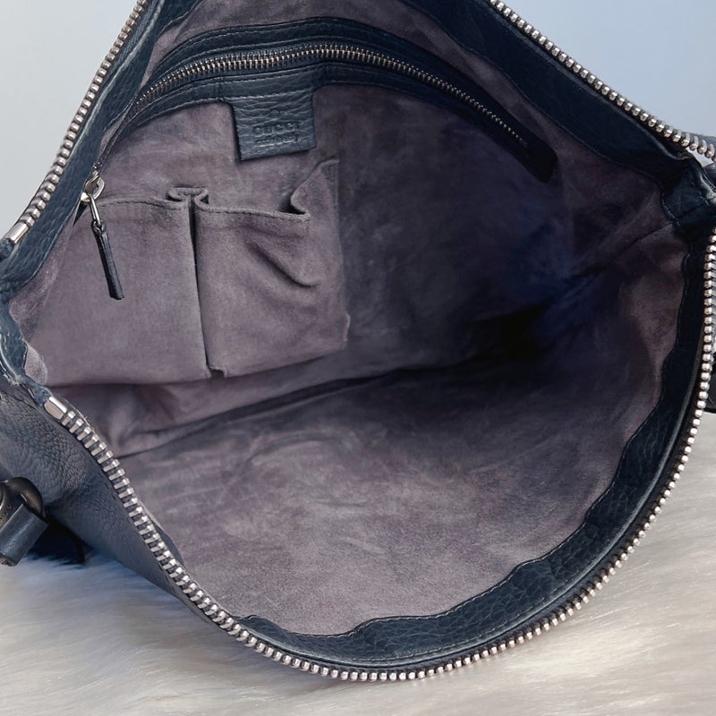 Gucci Smokey Navy Leather Messenger Unisex Crossbody Shoulder Bag