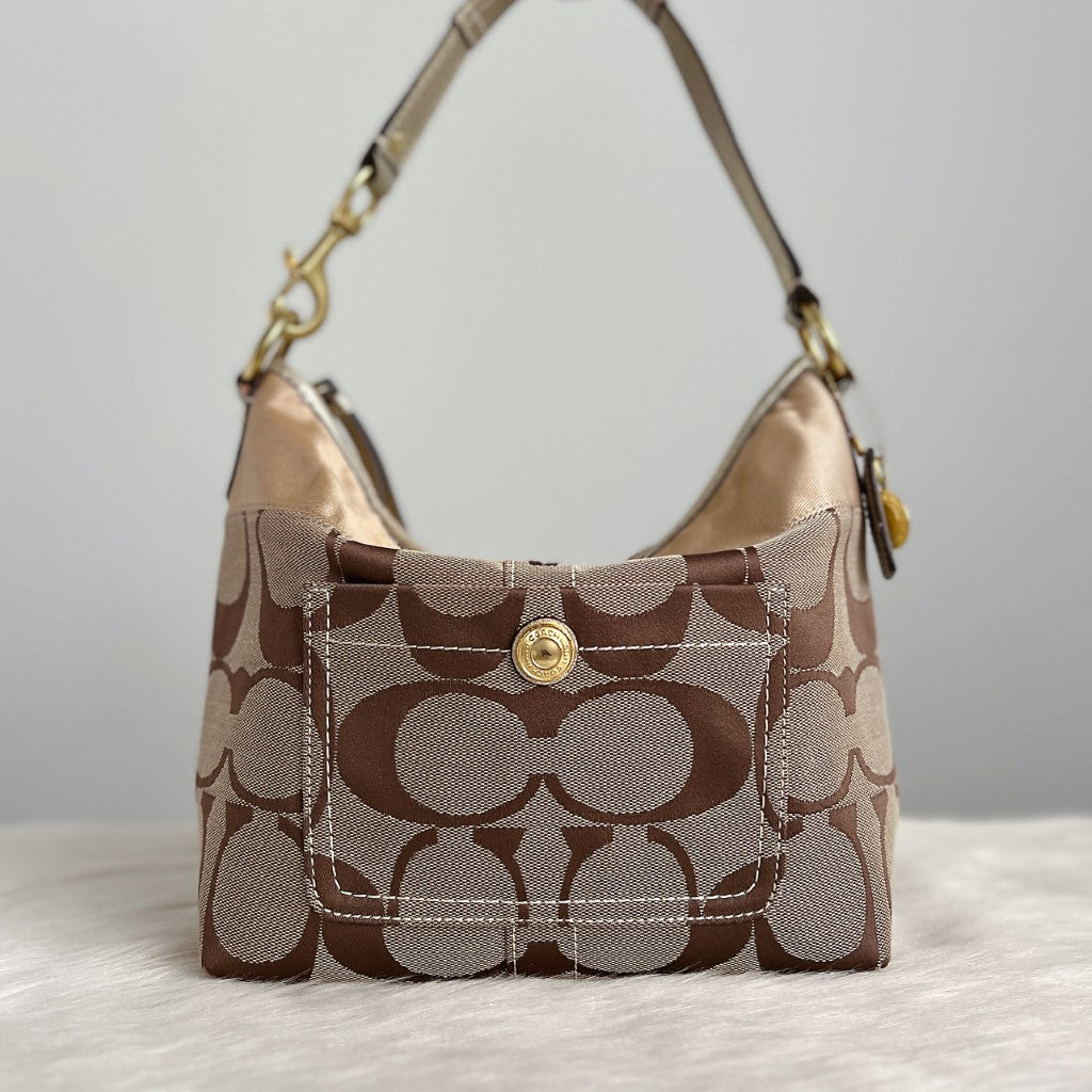 Coach Signature Monogram Front Pocket Small Shoulder Bag