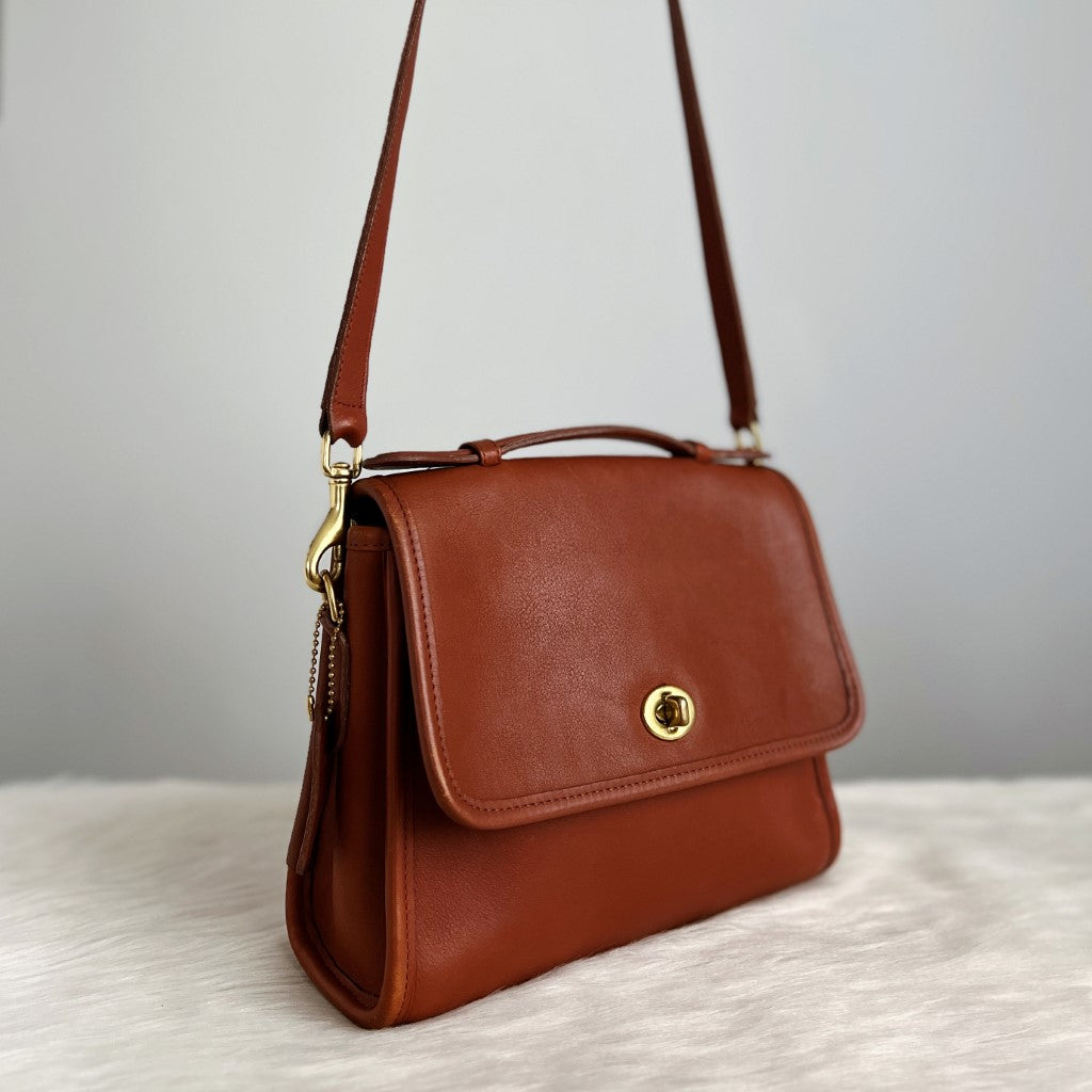 Coach Caramel Leather Turn Lock 2 Way Shoulder Bag