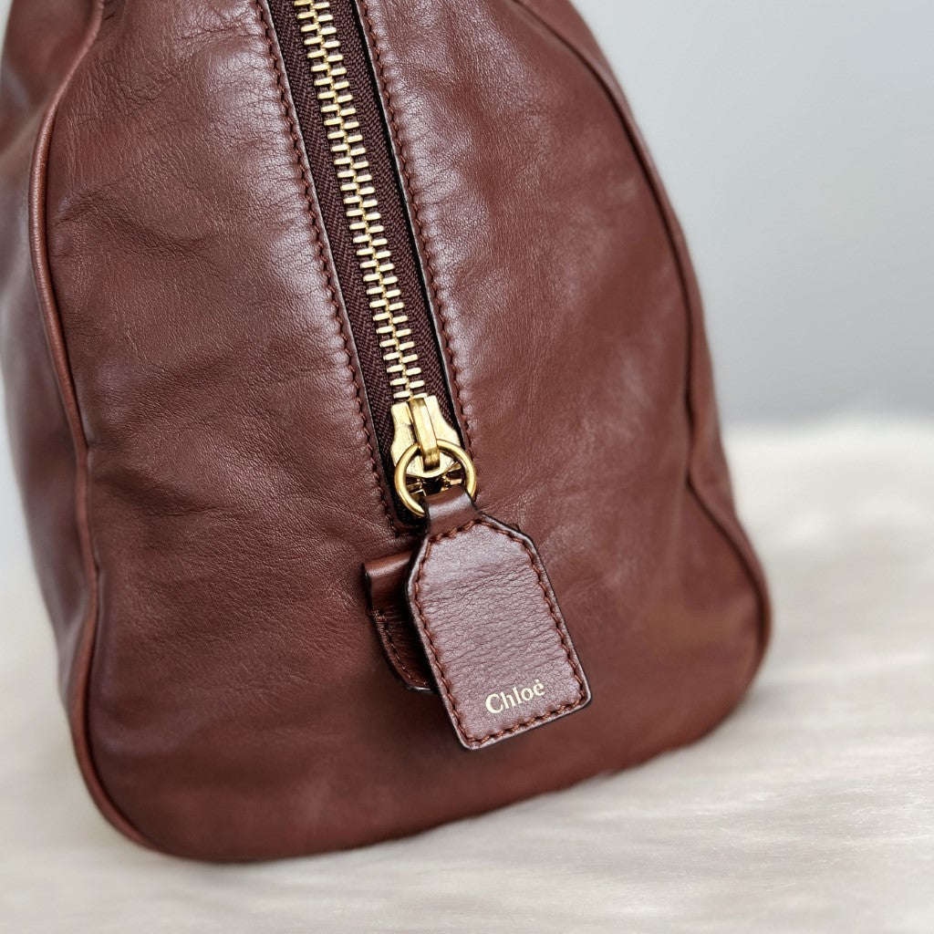 Chloe Chocolate Leather Classic Career Shoulder Bag