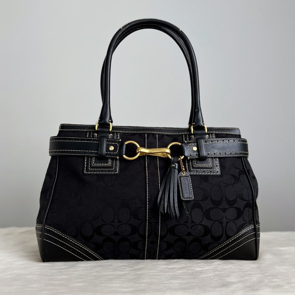 Coach Black Monogram Tassel Detail Career Shoulder Bag