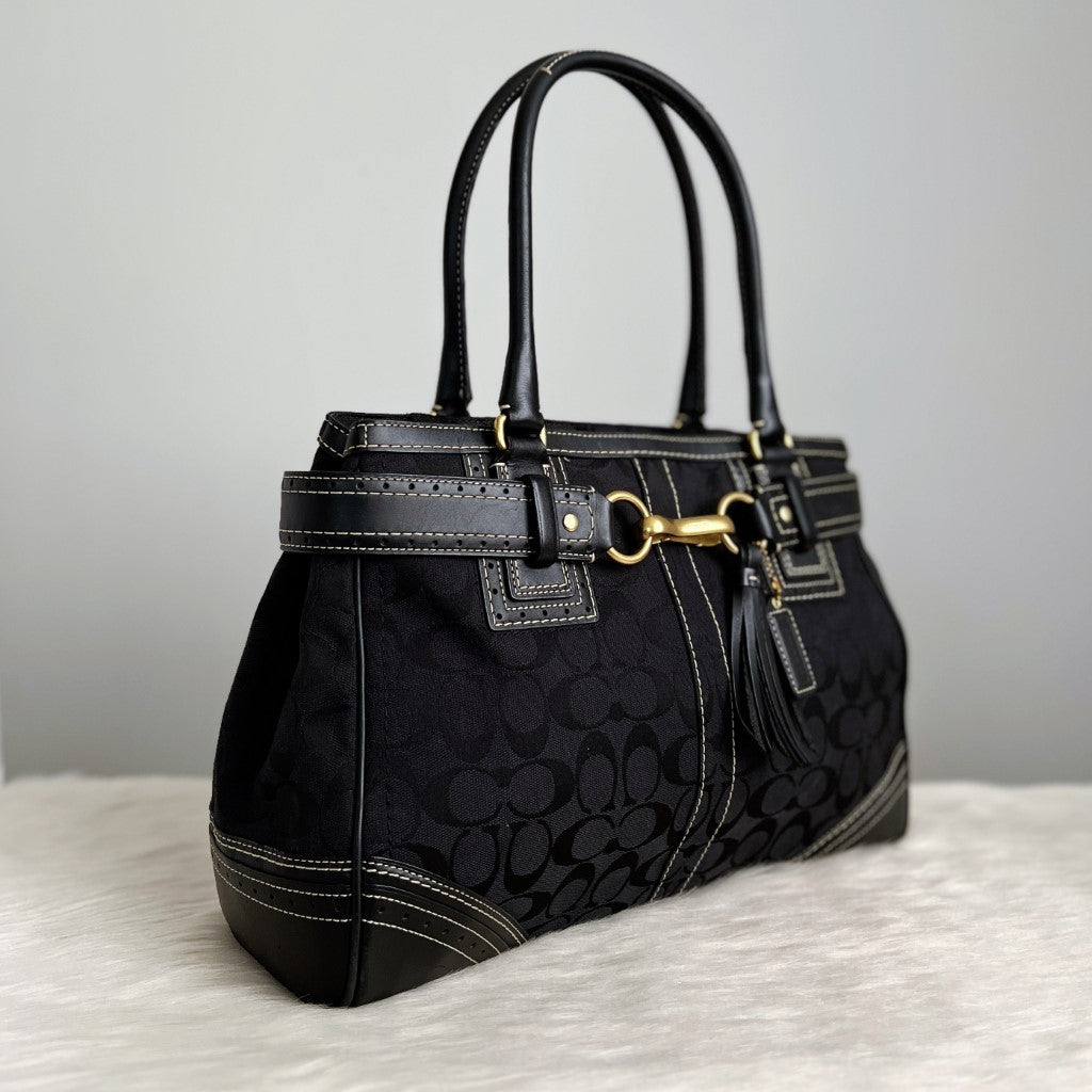 Coach Black Monogram Tassel Detail Career Shoulder Bag