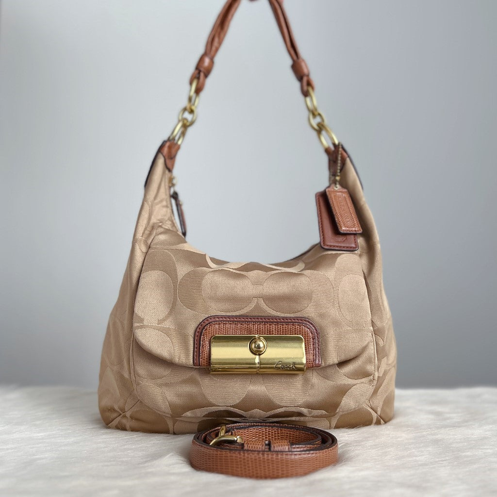 Coach Signature Monogram Front Pocket 2 Way Shoulder Bag