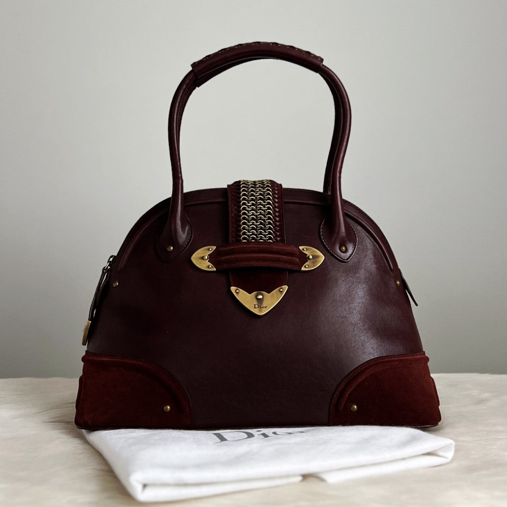 Christian Dior Plum Leather Suede Front Detail Shoulder Bag