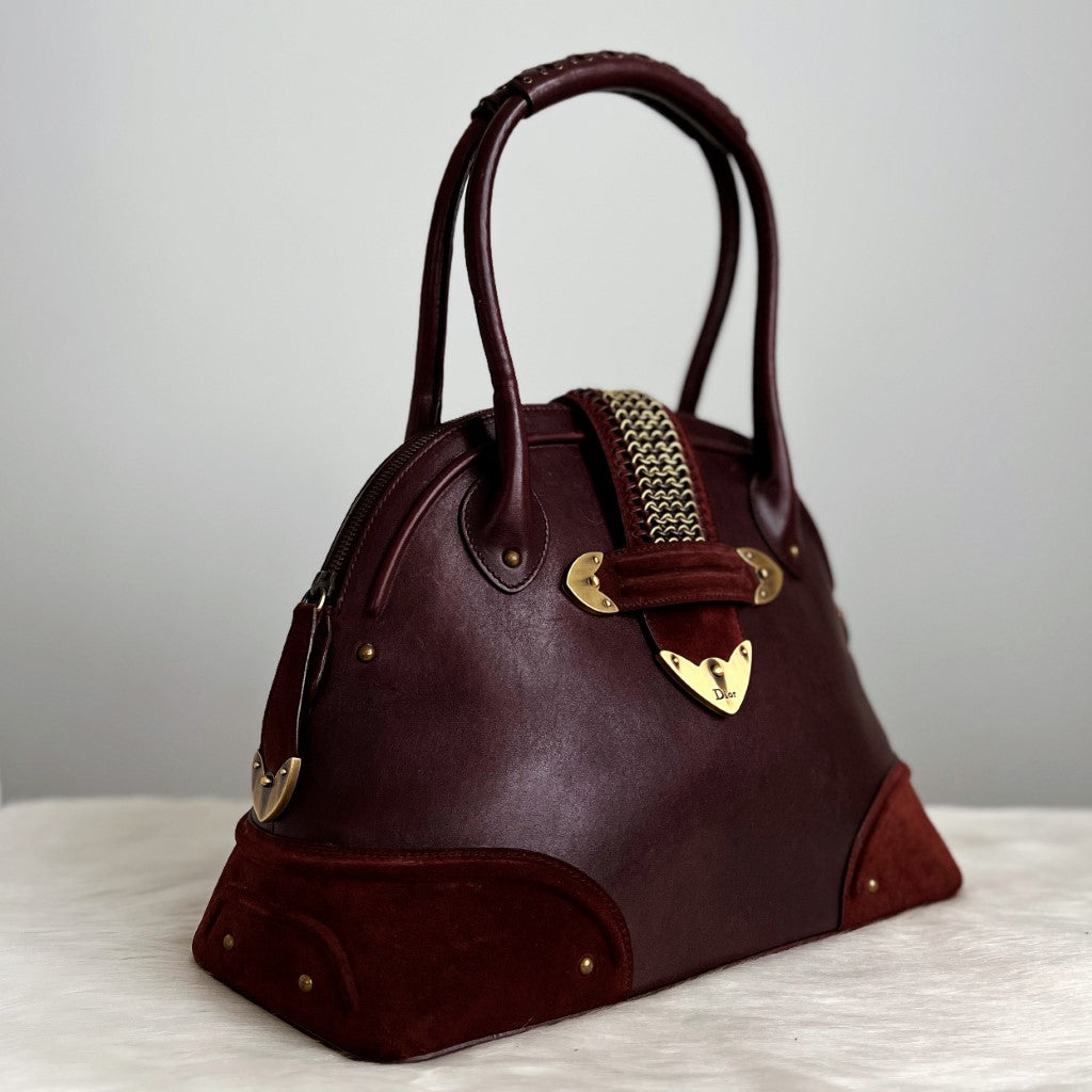 Christian Dior Plum Leather Suede Front Detail Shoulder Bag