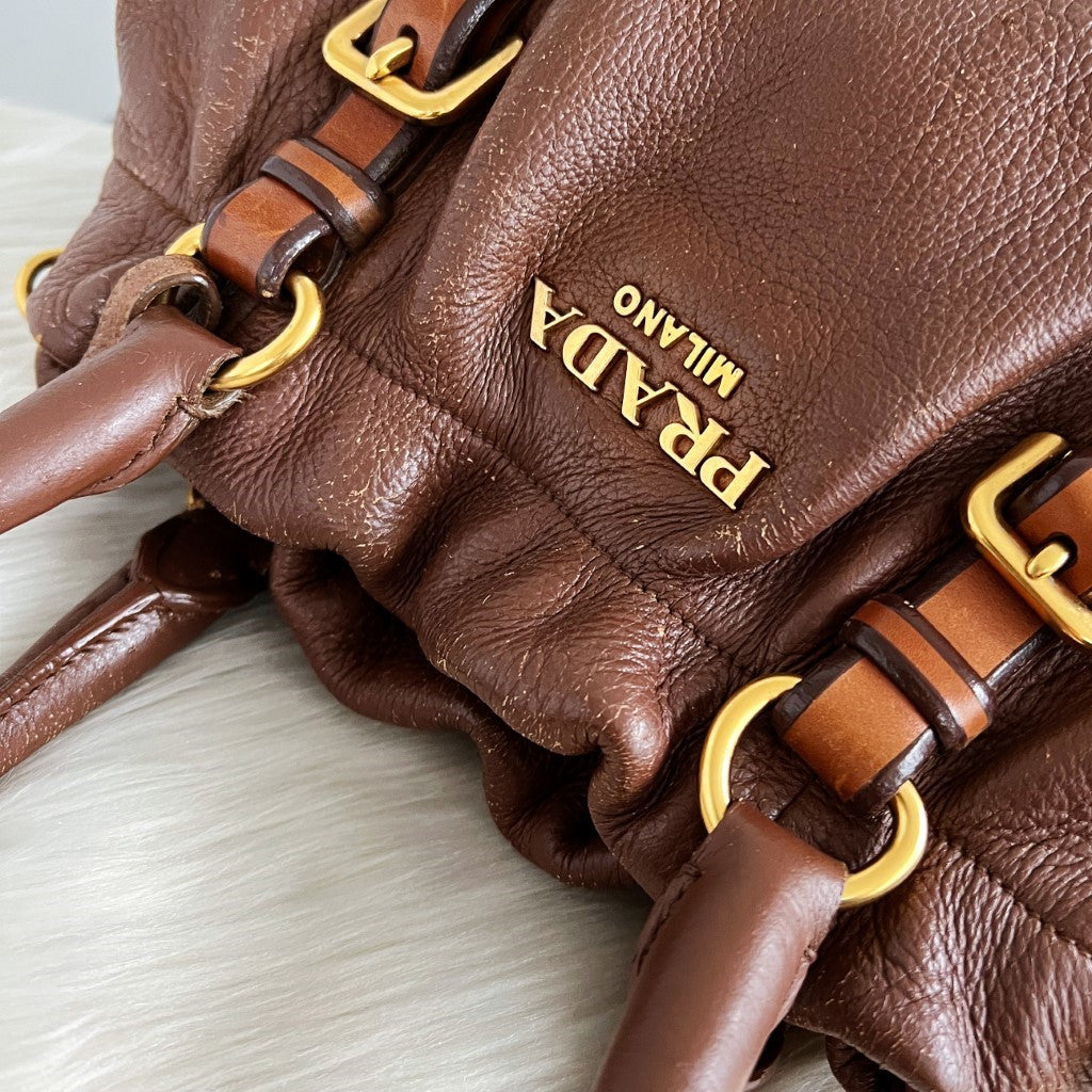 Prada Two Tone Leather Front Logo 2 Way Shoulder Bag