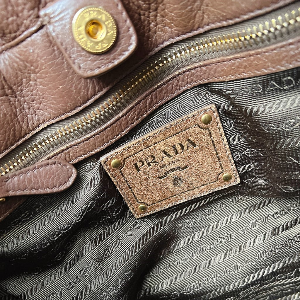 Prada Two Tone Leather Front Logo 2 Way Shoulder Bag