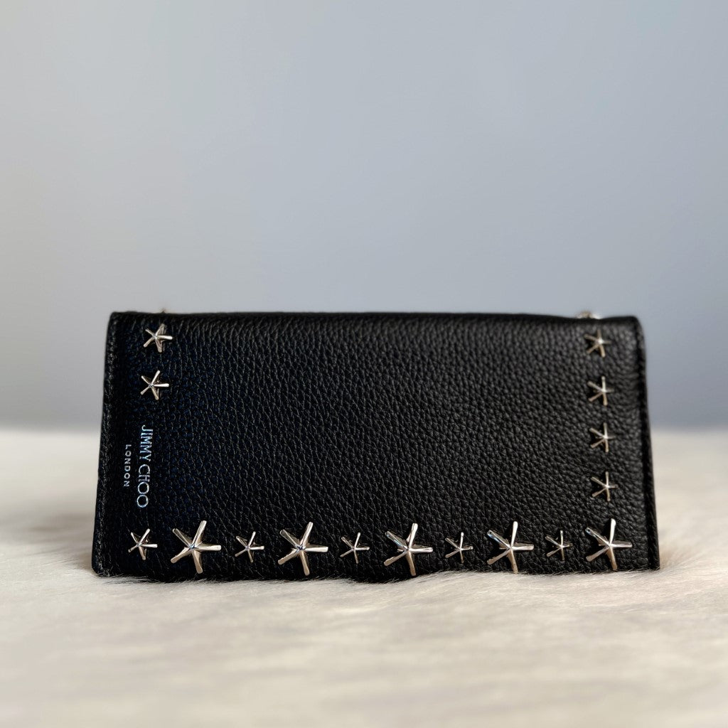 Jimmy Choo Black Leather Star Studs Long Fold Wallet Excellent