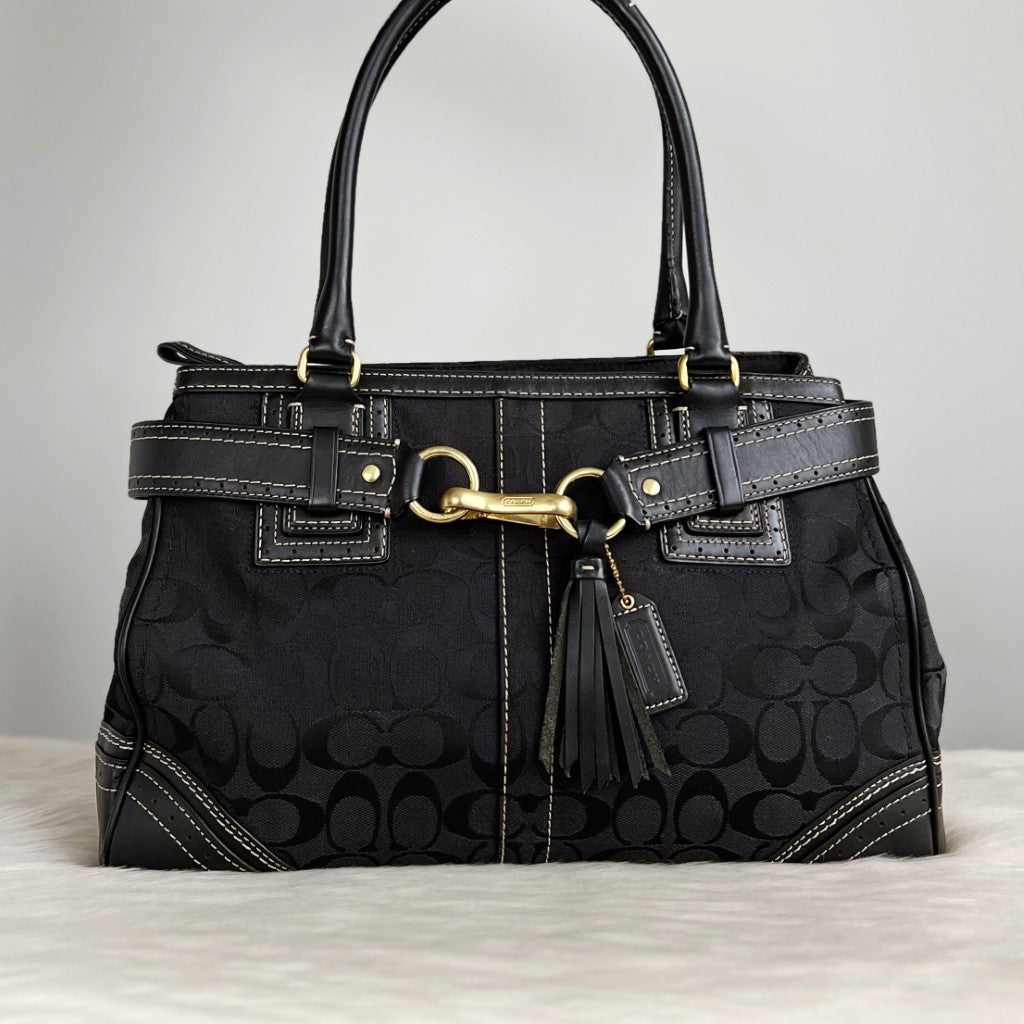 Coach Black Monogram Tassel Detail Career Shoulder Bag