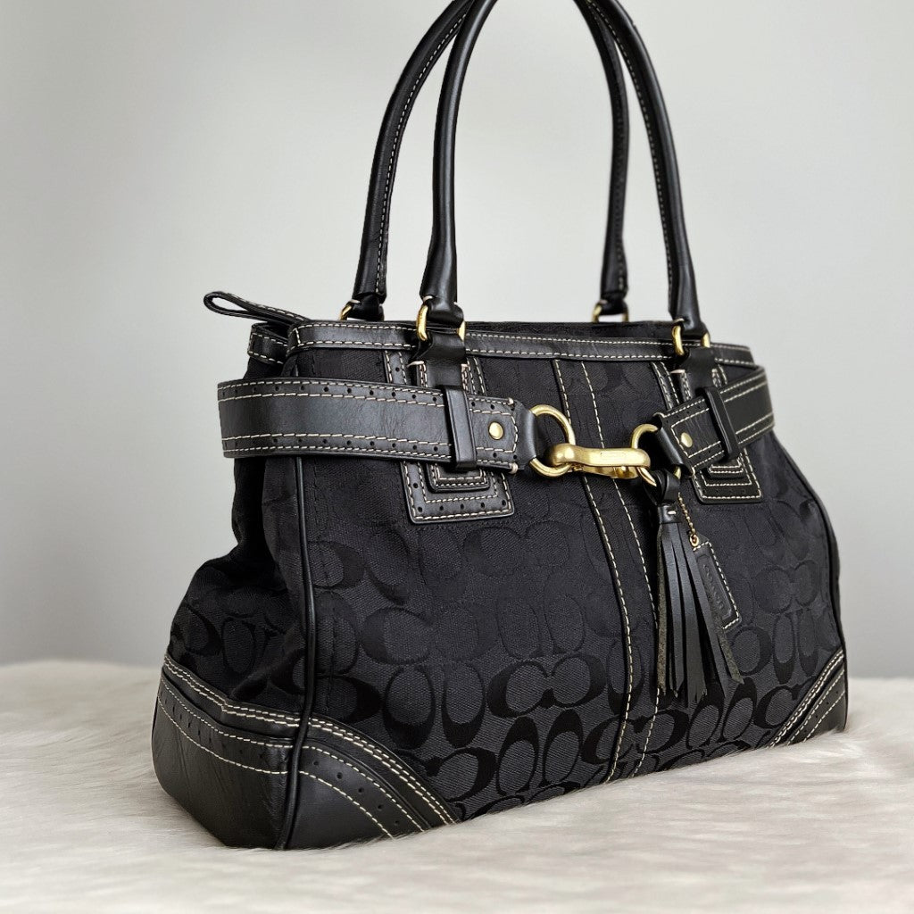 Coach Black Monogram Tassel Detail Career Shoulder Bag