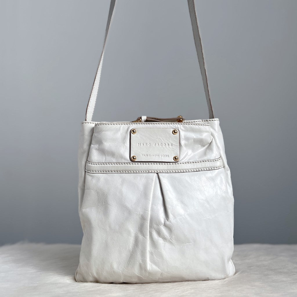 Marc Jacobs White Leather Double Compartment Crossbody Shoulder Bag