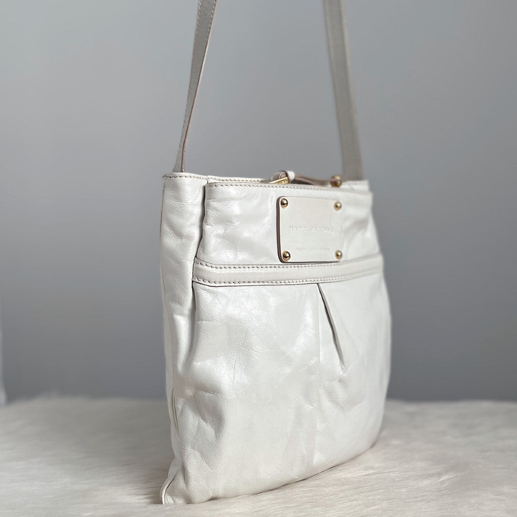 Marc Jacobs White Leather Double Compartment Crossbody Shoulder Bag