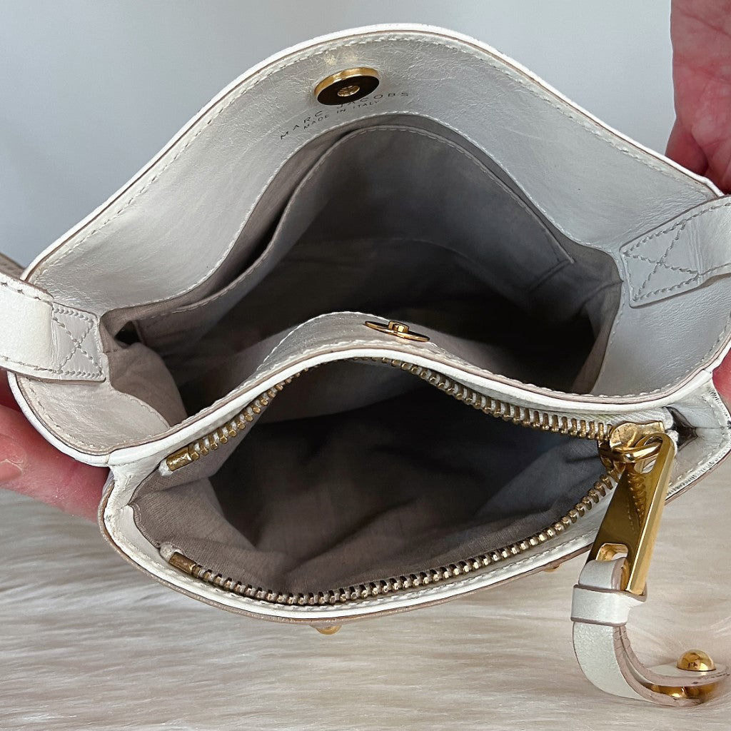 Marc Jacobs White Leather Double Compartment Crossbody Shoulder Bag