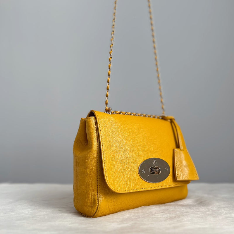 Mulberry Mustard Leather Turn Lock 2 Way Crossbody Shoulder Bag