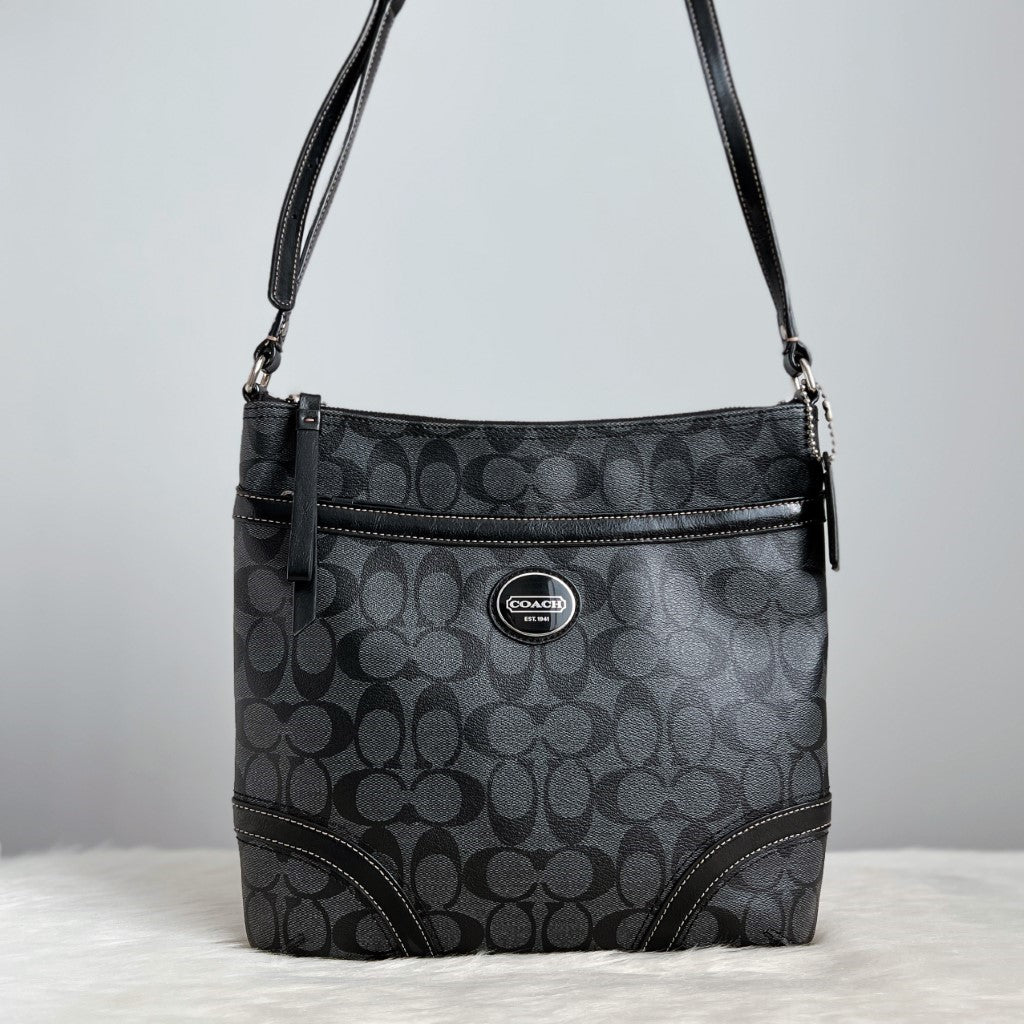 Coach Black Signature Monogram Front Logo Crossbody Shoulder Bag