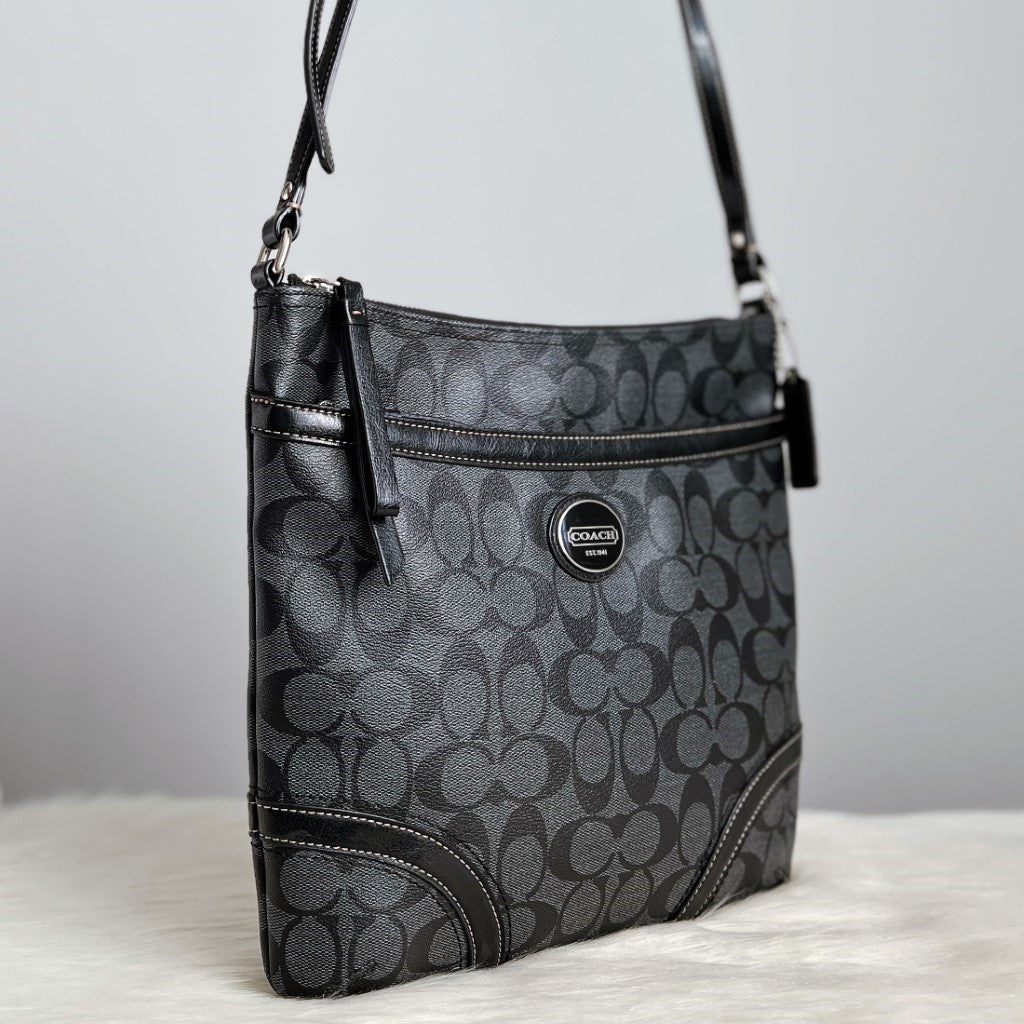 Coach Black Signature Monogram Front Logo Crossbody Shoulder Bag