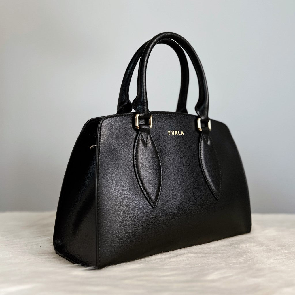 Furla Black Leather Classic Career Tote Bag Like New