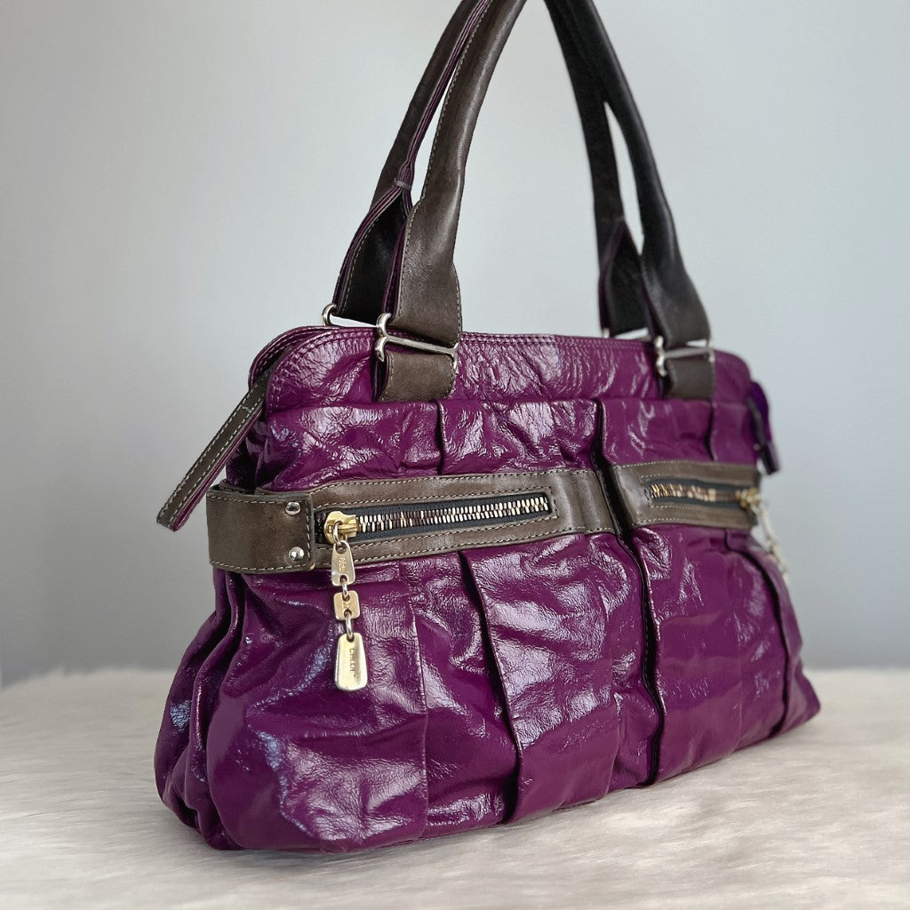 See by Chloe Patent Purple Leather Front Pockets 2 Way Shoulder Bag