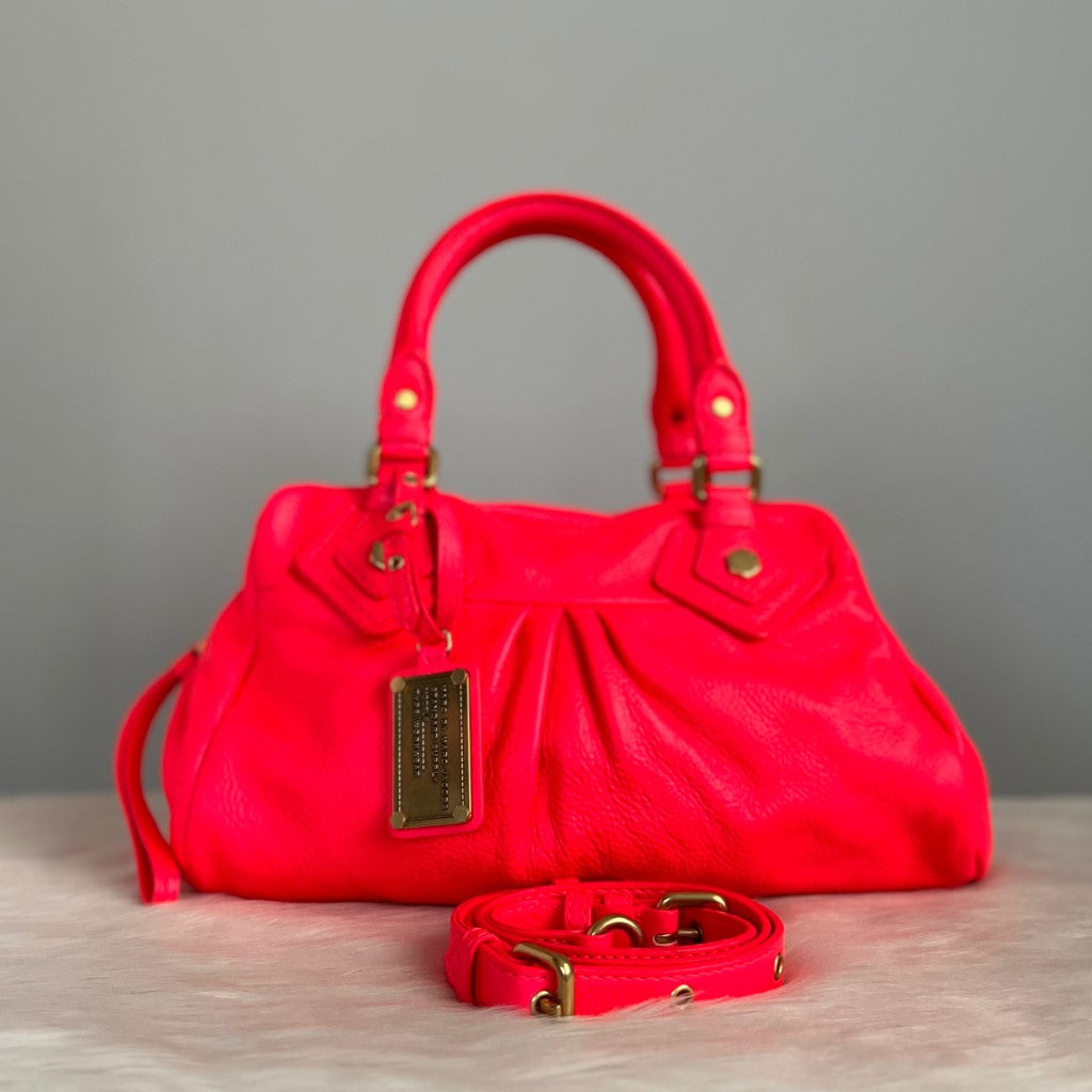 Marc Jacobs Fluorescent Red Leather Classic Q 2 Way Shoulder Bag