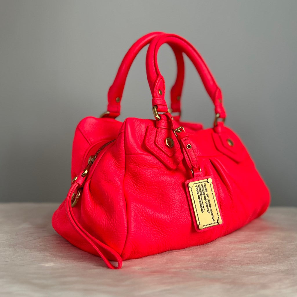 Marc Jacobs Fluorescent Red Leather Classic Q 2 Way Shoulder Bag