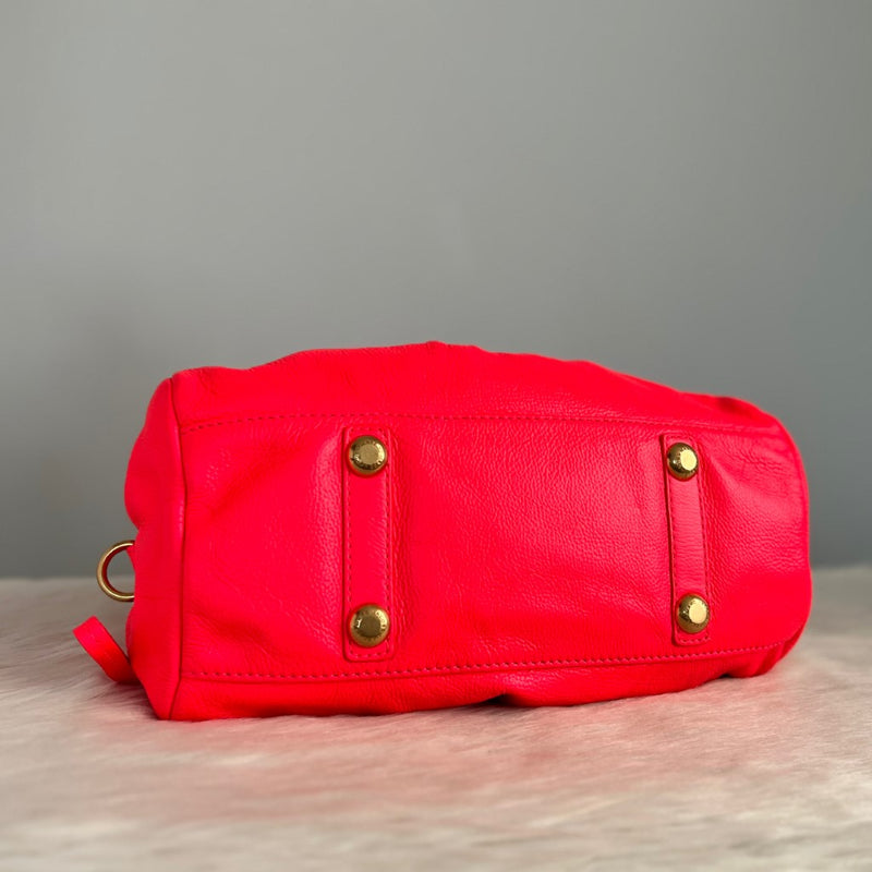Marc Jacobs Fluorescent Red Leather Classic Q 2 Way Shoulder Bag