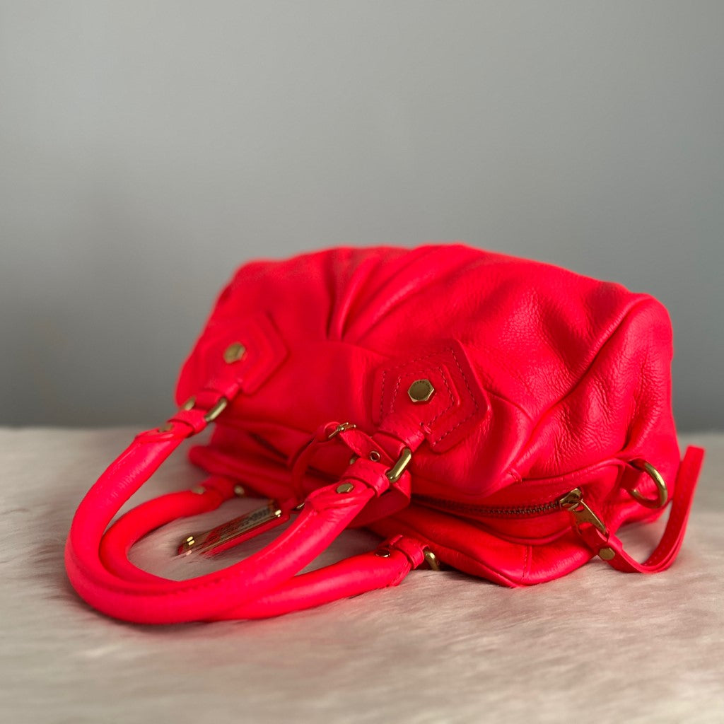 Marc Jacobs Fluorescent Red Leather Classic Q 2 Way Shoulder Bag