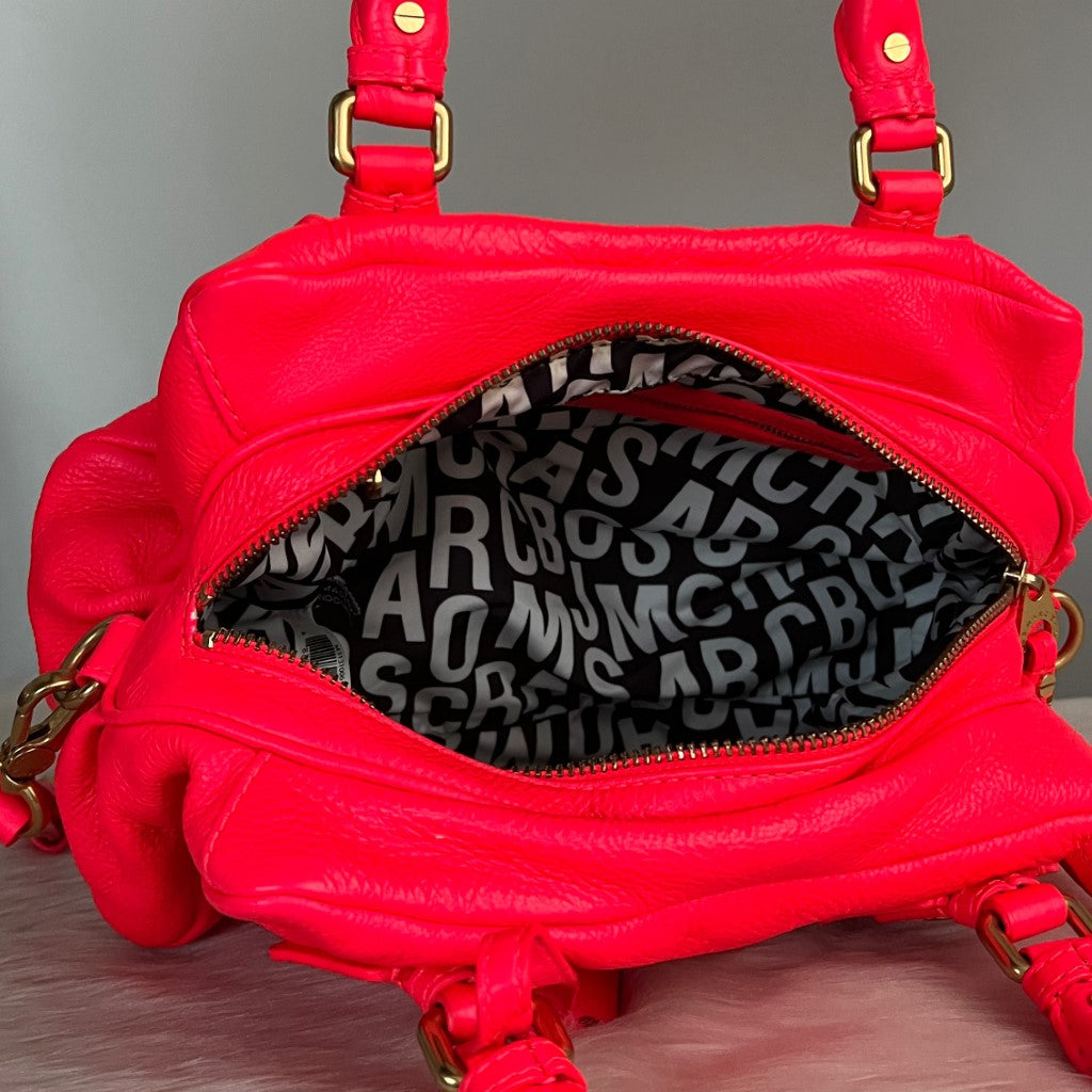 Marc Jacobs Fluorescent Red Leather Classic Q 2 Way Shoulder Bag