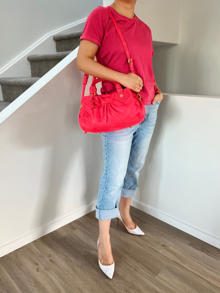 Marc Jacobs Fluorescent Red Leather Classic Q 2 Way Shoulder Bag