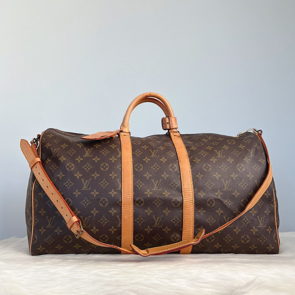 Louis Vuitton Signature Monogram Bandouliere Keepall 55 Travel Bag