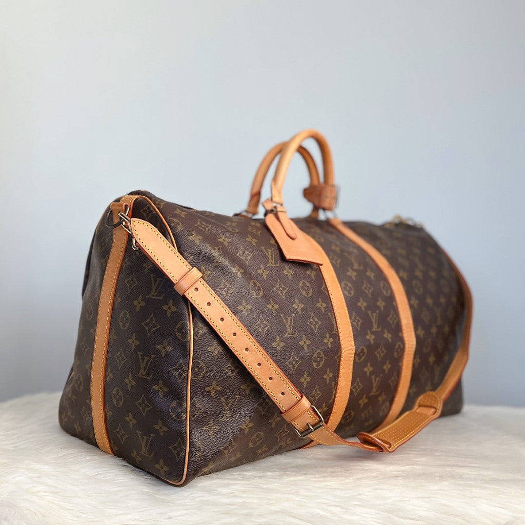 Louis Vuitton Signature Monogram Bandouliere Keepall 55 Travel Bag