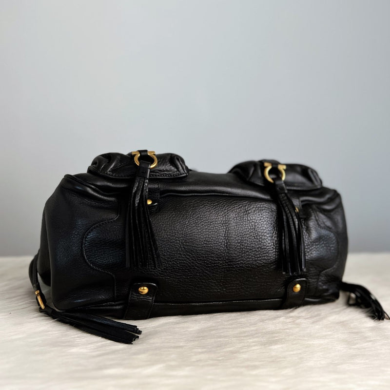 Ferragamo Black Leather Tassel Detail Shoulder Bag Excellent