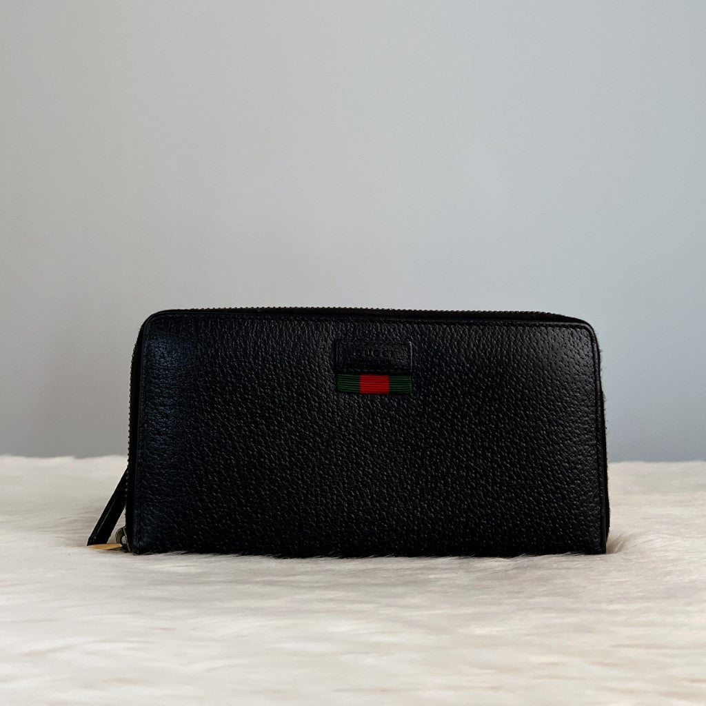 Gucci Classic Black Leather Long Zip Wallet