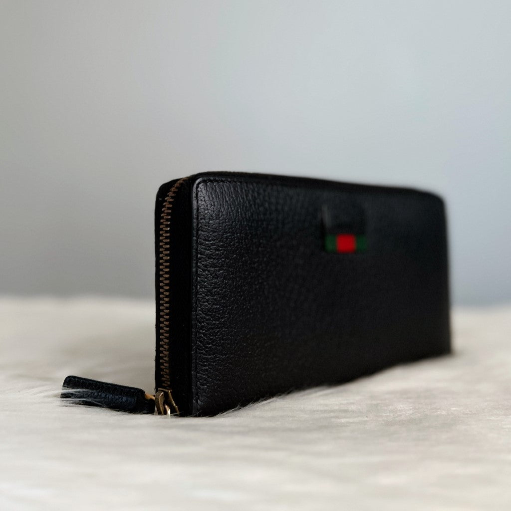 Gucci Classic Black Leather Long Zip Wallet