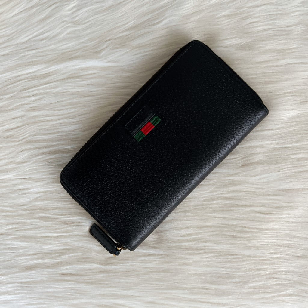 Gucci Classic Black Leather Long Zip Wallet