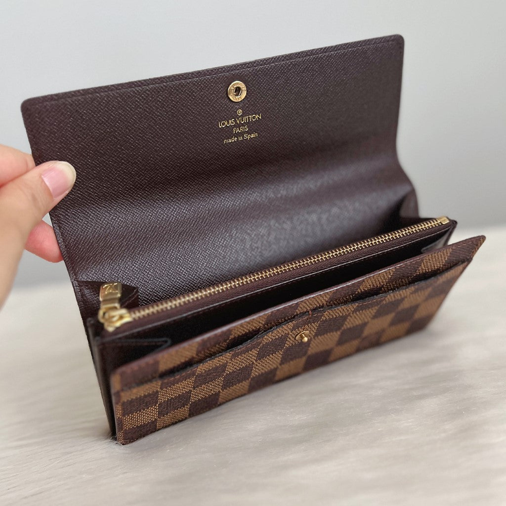 Louis Vuitton Signature Damier Zip Compartment Long Fold Wallet