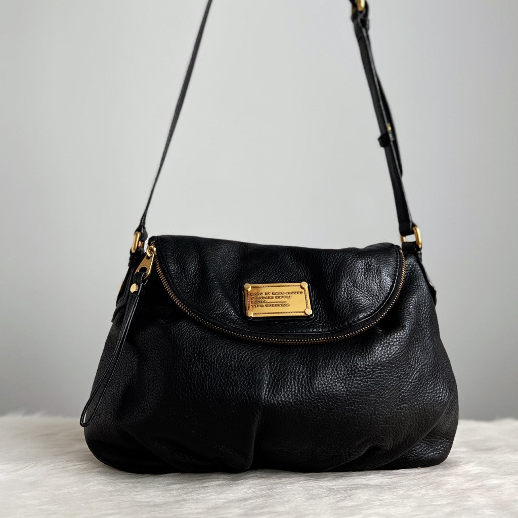 Marc Jacobs Black Leather Pebbled Crossbody Shoulder Bag