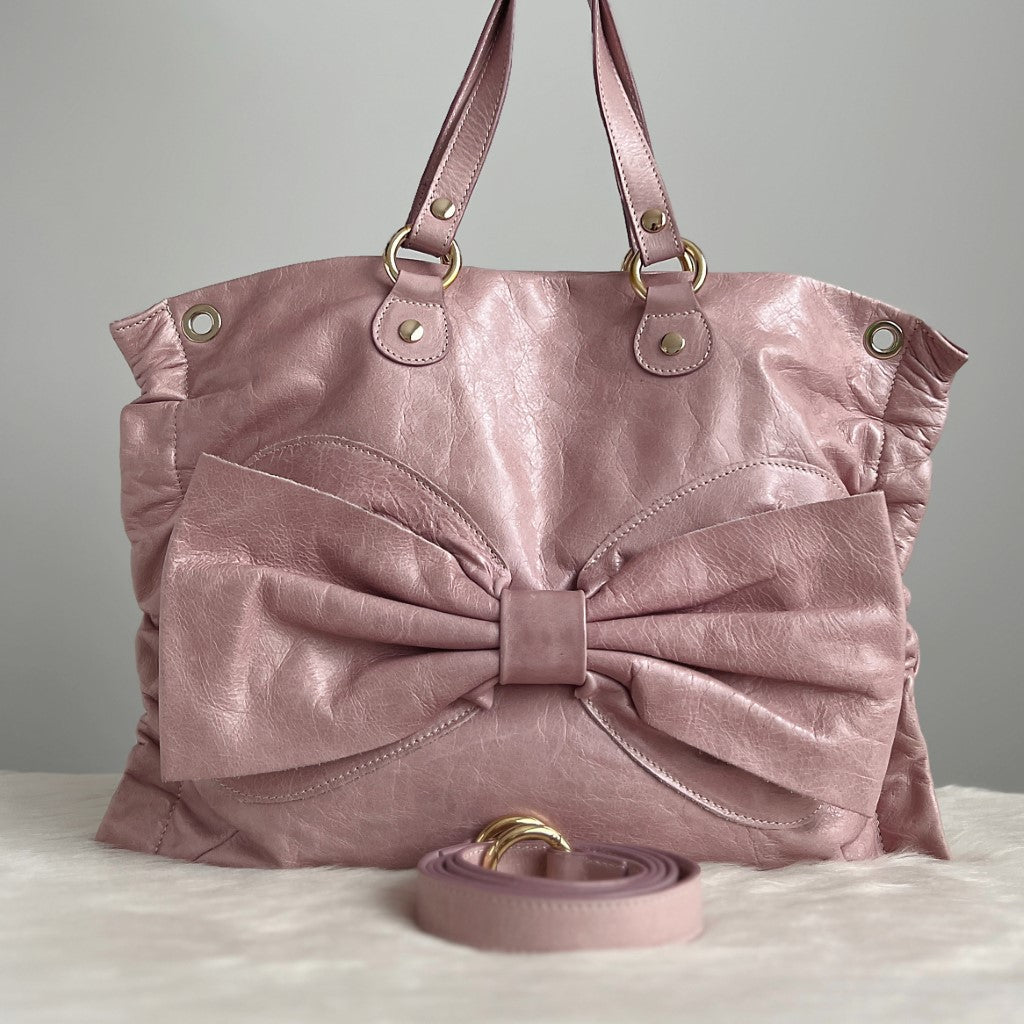 Valentino Blush Pink Leather Signature Rose 2 Way Shoulder Bag Excellent