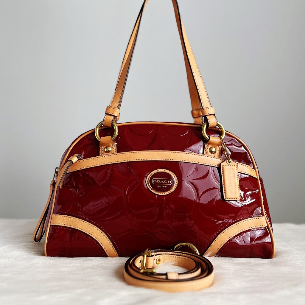 Coach Two Tone Patent Leather Monogram 2 Way Shoulder Bag