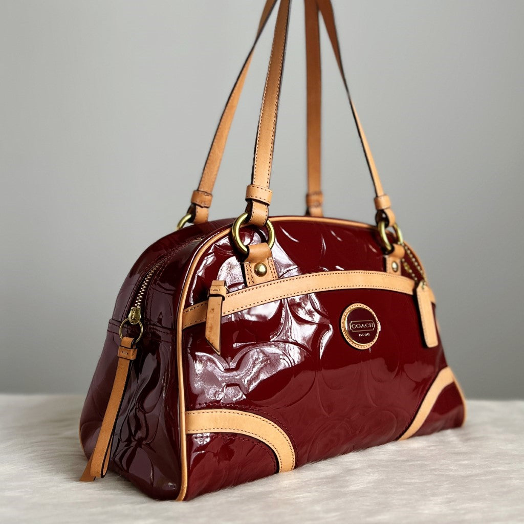 Coach Two Tone Patent Leather Monogram 2 Way Shoulder Bag