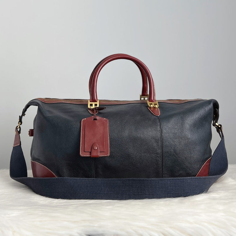 Bally Navy Leather Signature B Weekend Travel Bag